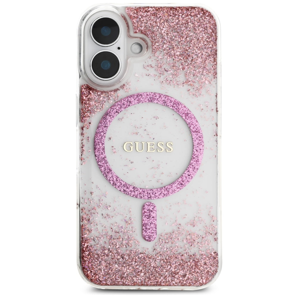MagSafe-kotelo Apple iPhone 16:lle, Guess, Resin Bottom Glitter, Pinkki