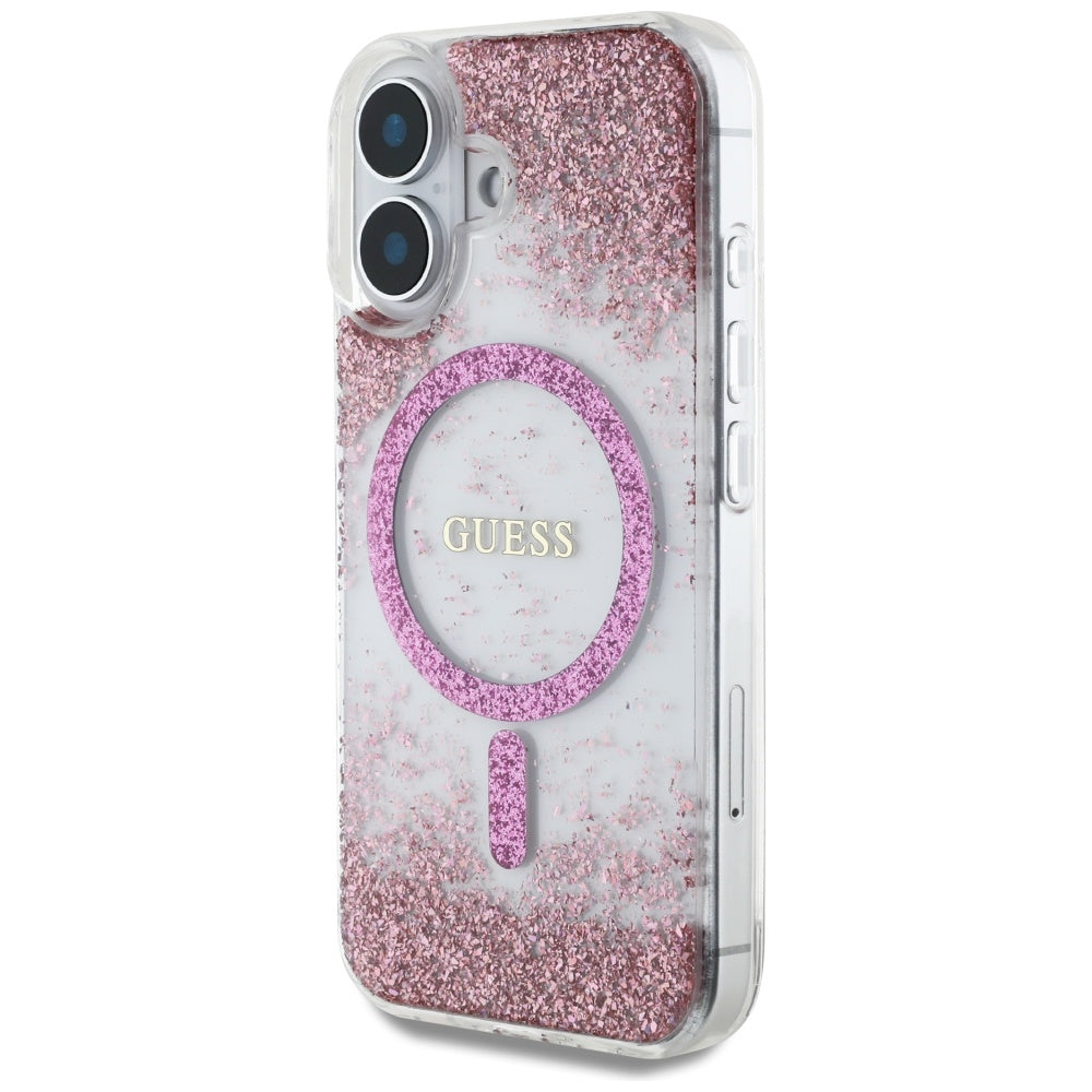 MagSafe-kotelo Apple iPhone 16:lle, Guess, Resin Bottom Glitter, Pinkki