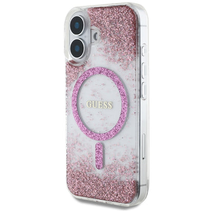 MagSafe-kotelo Apple iPhone 16:lle, Guess, Resin Bottom Glitter, Pinkki