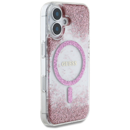 MagSafe-kotelo Apple iPhone 16:lle, Guess, Resin Bottom Glitter, Pinkki