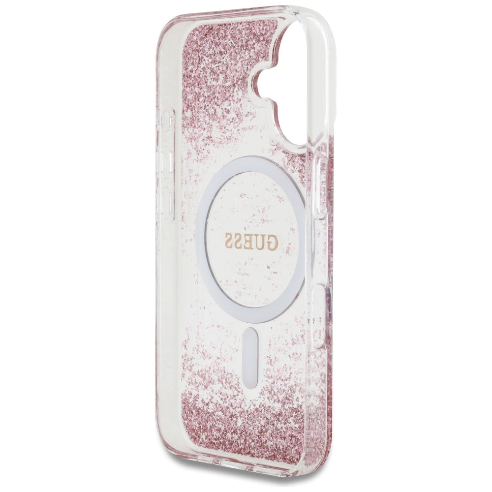 MagSafe-kotelo Apple iPhone 16:lle, Guess, Resin Bottom Glitter, Pinkki
