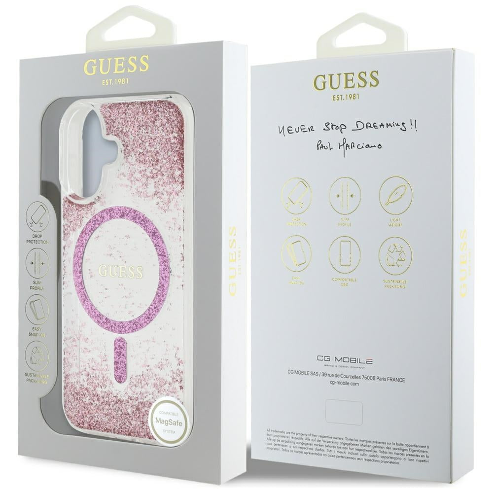MagSafe-kotelo Apple iPhone 16:lle, Guess, Resin Bottom Glitter, Pinkki
