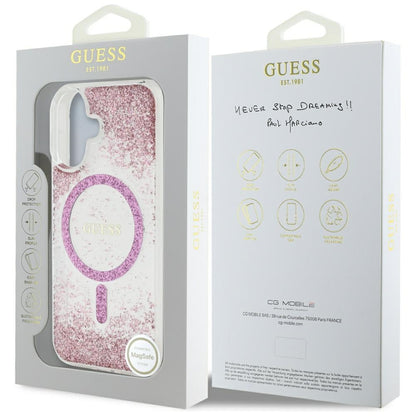 MagSafe-kotelo Apple iPhone 16:lle, Guess, Resin Bottom Glitter, Pinkki