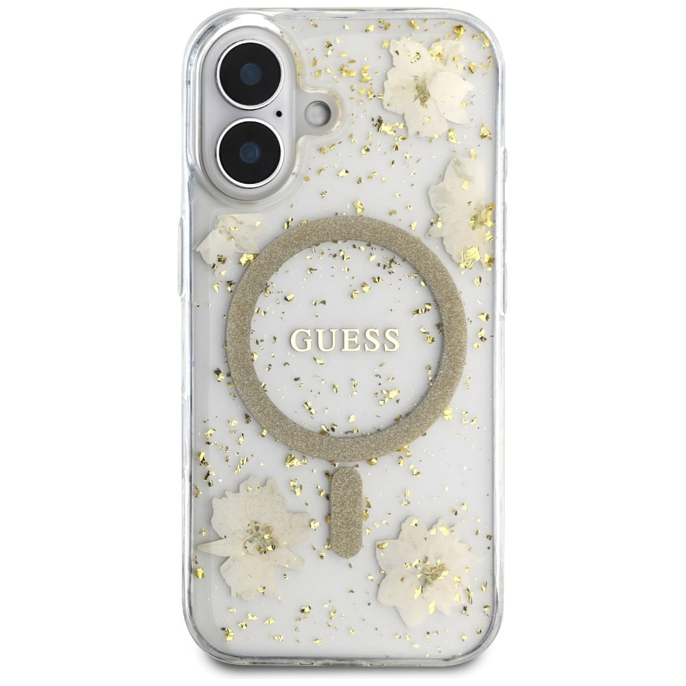 MagSafe-kotelo Apple iPhone 16:lle, Guess, Resin Flowers and Glitter, Beige