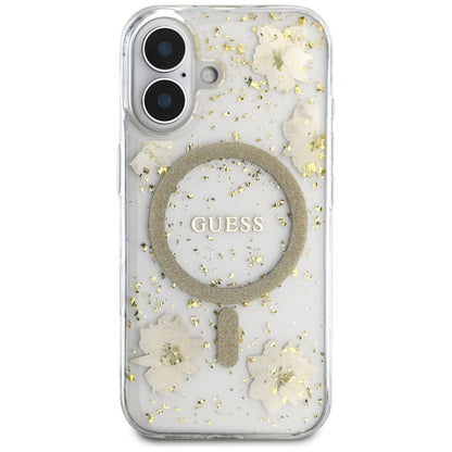 MagSafe-kotelo Apple iPhone 16:lle, Guess, Resin Flowers and Glitter, Beige