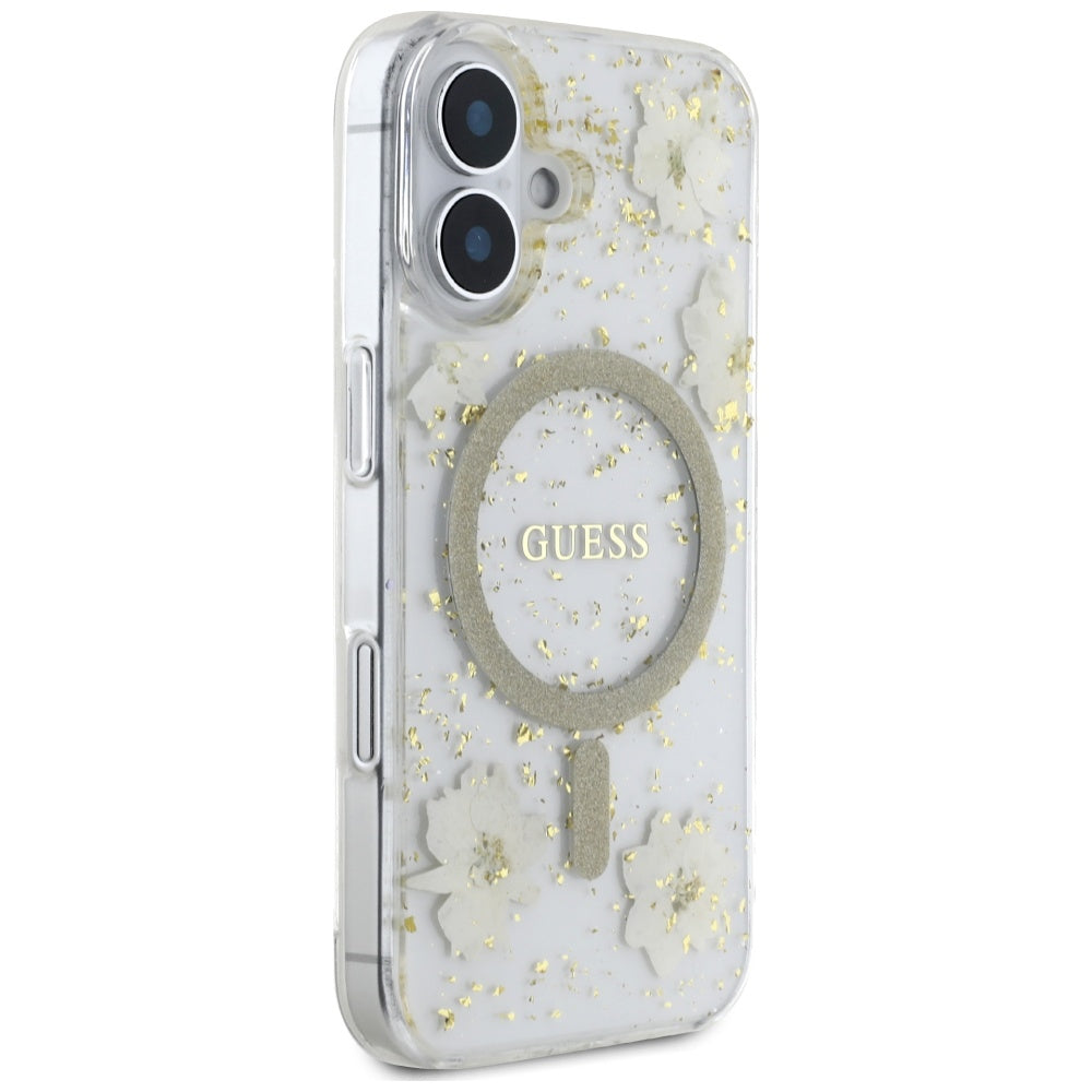 MagSafe-kotelo Apple iPhone 16:lle, Guess, Resin Flowers and Glitter, Beige