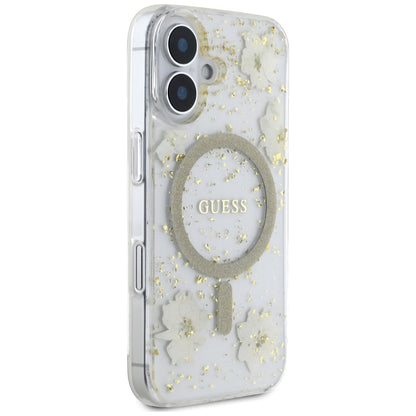 MagSafe-kotelo Apple iPhone 16:lle, Guess, Resin Flowers and Glitter, Beige