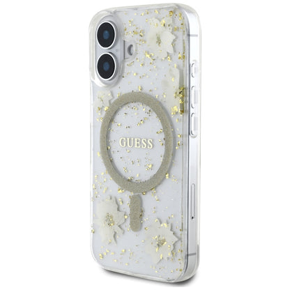 MagSafe-kotelo Apple iPhone 16:lle, Guess, Resin Flowers and Glitter, Beige