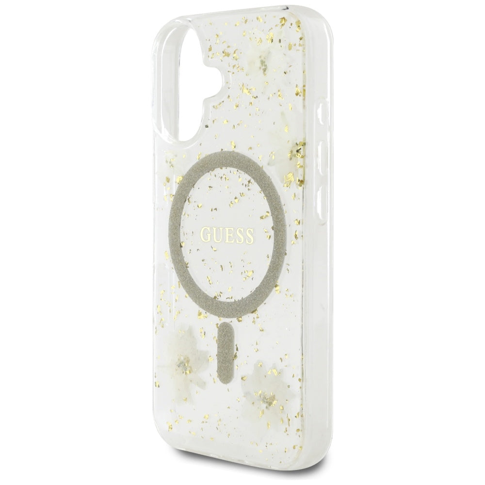 MagSafe-kotelo Apple iPhone 16:lle, Guess, Resin Flowers and Glitter, Beige