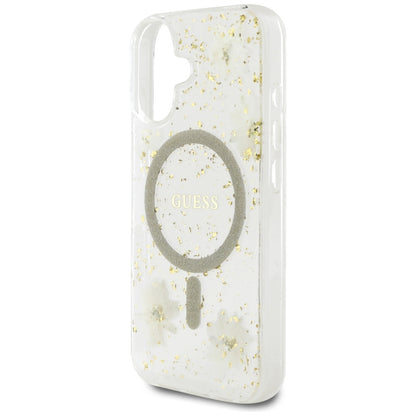 MagSafe-kotelo Apple iPhone 16:lle, Guess, Resin Flowers and Glitter, Beige