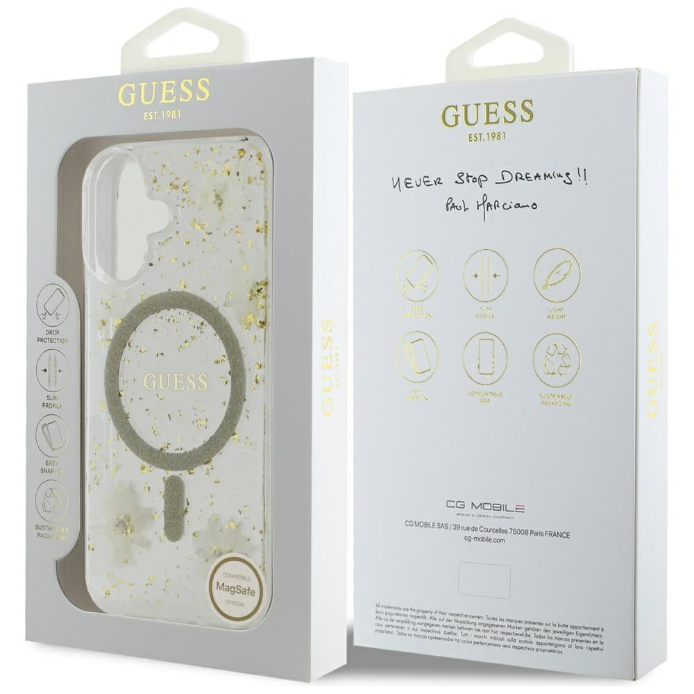 MagSafe-kotelo Apple iPhone 16:lle, Guess, Resin Flowers and Glitter, Beige