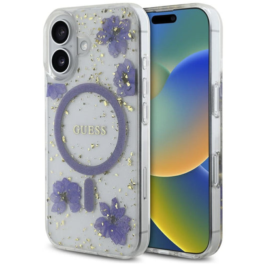 MagSafe-kotelo Apple iPhone 16:lle, Guess, Resin Flowers and Glitter, Violetti