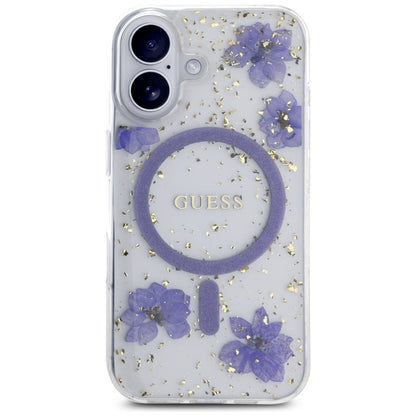 MagSafe-kotelo Apple iPhone 16:lle, Guess, Resin Flowers and Glitter, Violetti