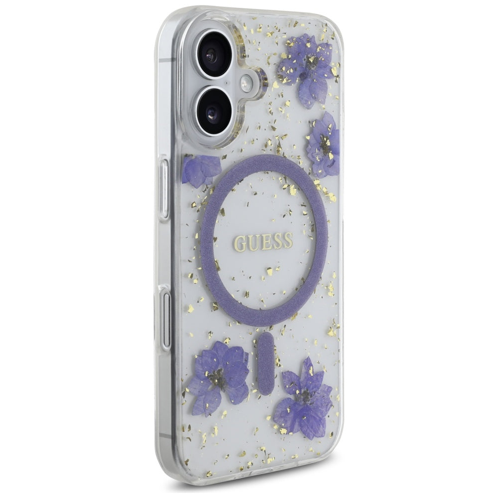 MagSafe-kotelo Apple iPhone 16:lle, Guess, Resin Flowers and Glitter, Violetti