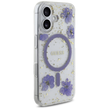 MagSafe-kotelo Apple iPhone 16:lle, Guess, Resin Flowers and Glitter, Violetti