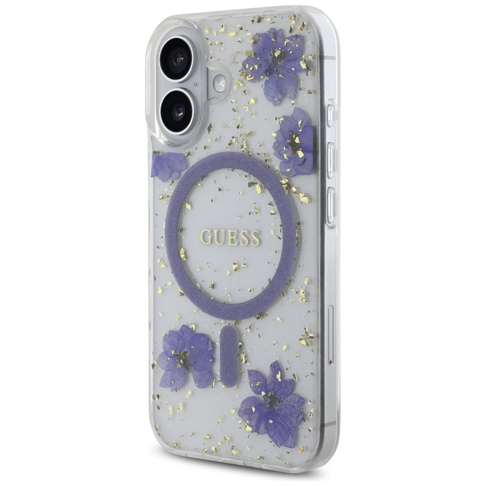 MagSafe-kotelo Apple iPhone 16:lle, Guess, Resin Flowers and Glitter, Violetti