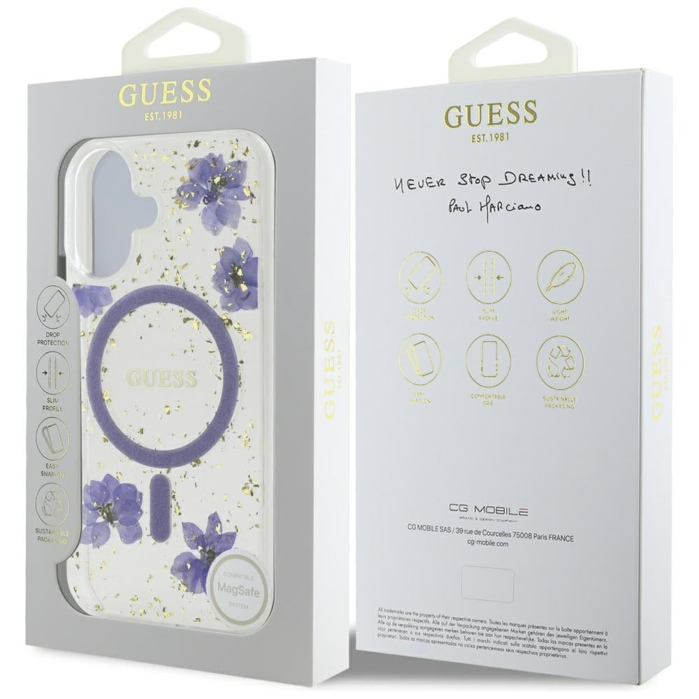 MagSafe-kotelo Apple iPhone 16:lle, Guess, Resin Flowers and Glitter, Violetti