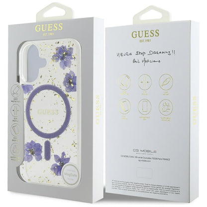 MagSafe-kotelo Apple iPhone 16:lle, Guess, Resin Flowers and Glitter, Violetti