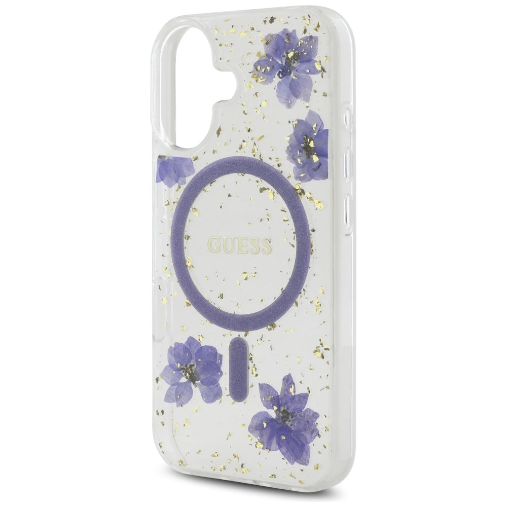 MagSafe-kotelo Apple iPhone 16:lle, Guess, Resin Flowers and Glitter, Violetti