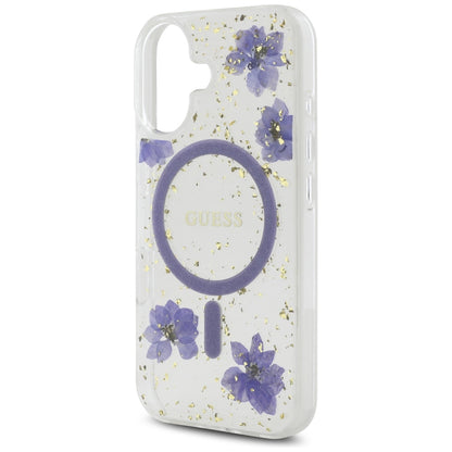 MagSafe-kotelo Apple iPhone 16:lle, Guess, Resin Flowers and Glitter, Violetti