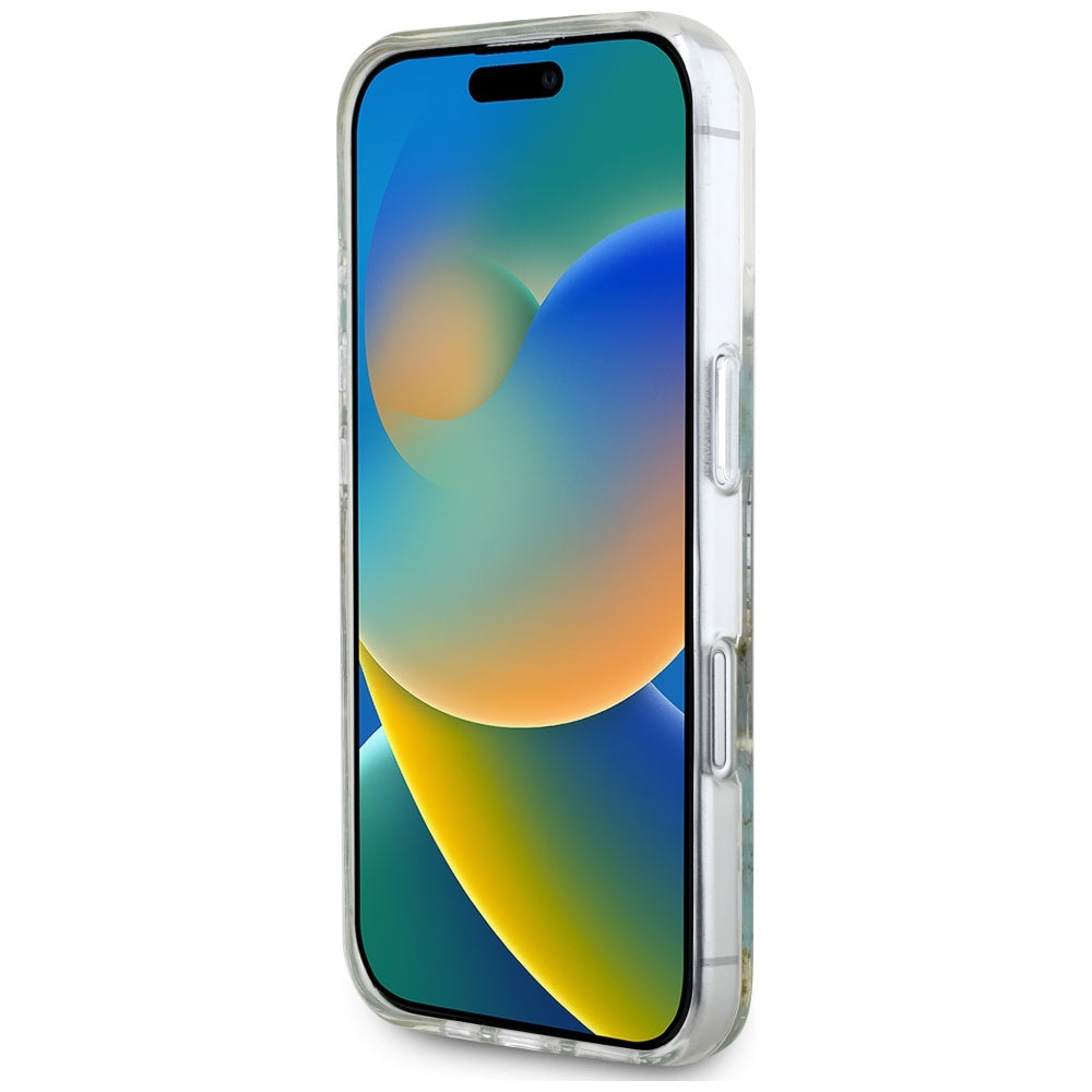 MagSafe-kotelo Apple iPhone 16:lle, Guess, Resin Flowers and Glitter, Turkoosi