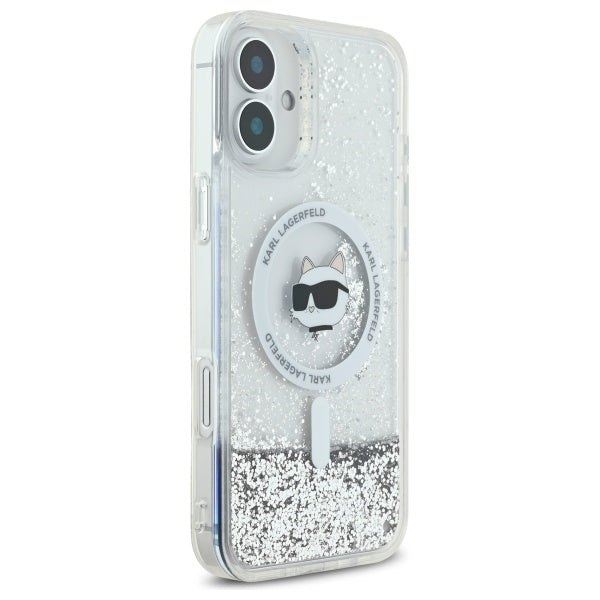 MagSafe-kotelo Apple iPhone 16:lle, Karl Lagerfeld, Glitter Liquid Choupette Head, Läpinäkyvä