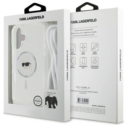 MagSafe-kotelo Apple iPhone 16:lle, Karl Lagerfeld, IML Crossbody Karl's Head, Läpinäkyvä