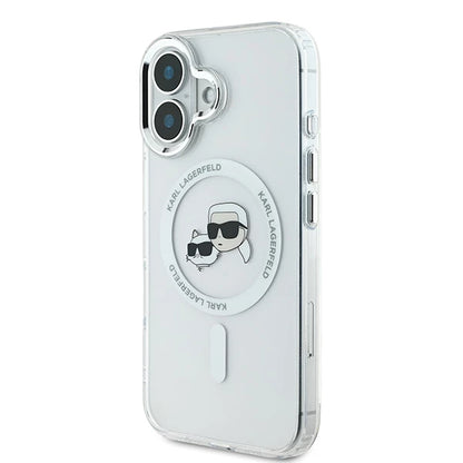 MagSafe Case for Apple iPhone 16, Karl Lagerfeld, IML Metal Karl & Choupette's Heads, White
