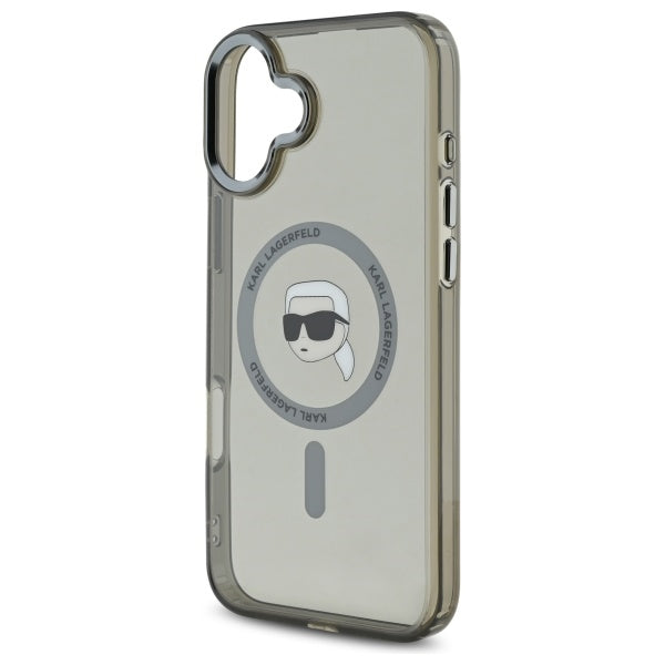 MagSafe Case for Apple iPhone 16, Karl Lagerfeld, IML Metal Karl's Head, Black
