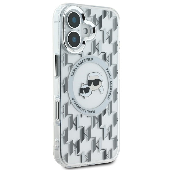 MagSafe Case for Apple iPhone 16, Karl Lagerfeld, IML Monogram Karl & Choupette's Heads, Transparent