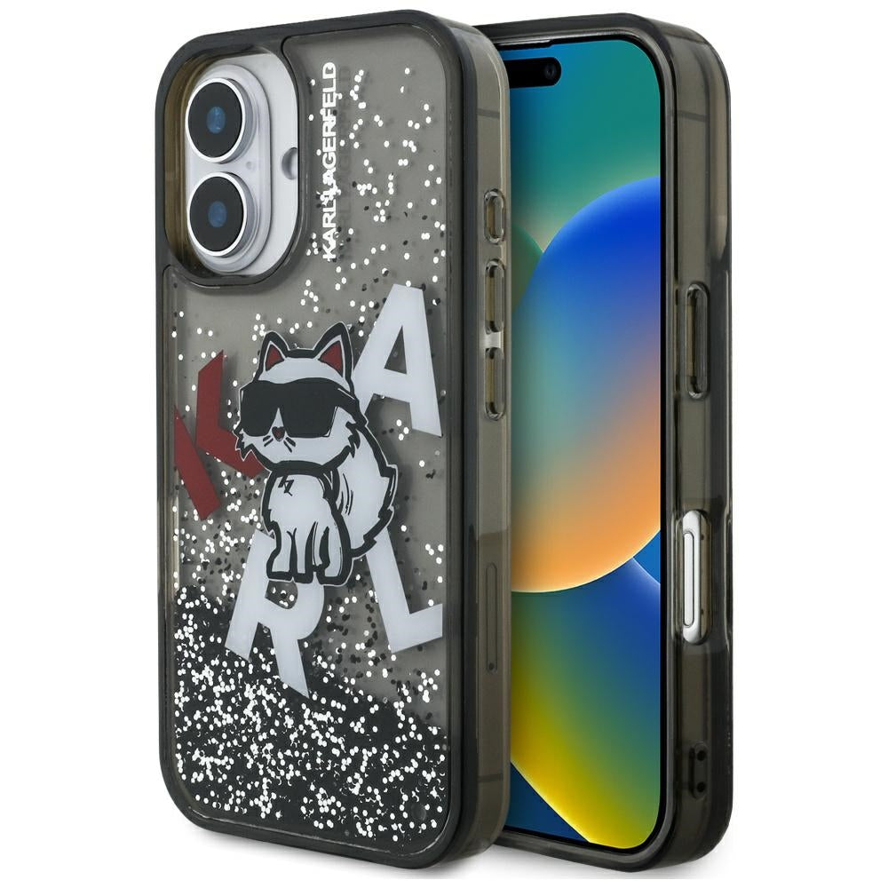 MagSafe-kotelo Apple iPhone 16:lle, Karl Lagerfeld, Liquid Glitter Choupette -logo, musta
