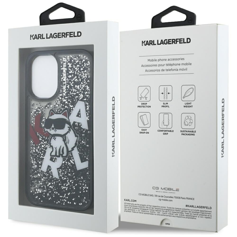 MagSafe-kotelo Apple iPhone 16:lle, Karl Lagerfeld, Liquid Glitter Choupette -logo, musta