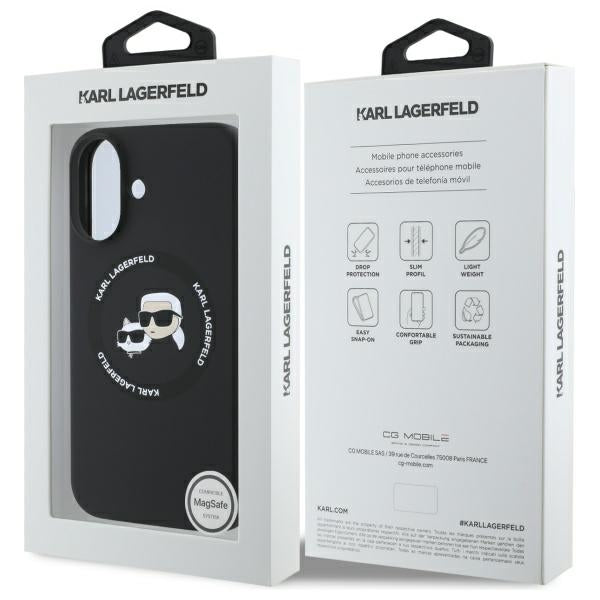 MagSafe-kotelo Apple iPhone 16:lle, Karl Lagerfeld, Silicone Karl & Choupette's Heads, Musta