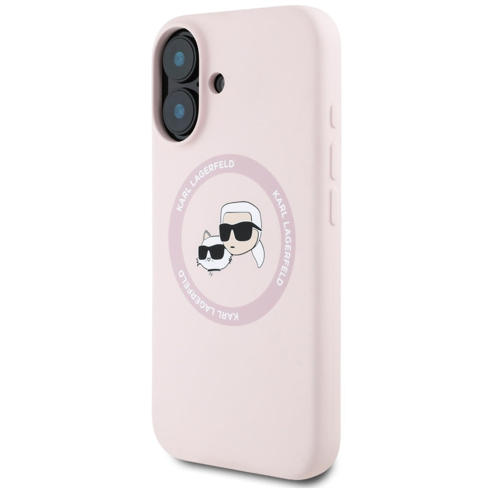 MagSafe-kotelo Apple iPhone 16:lle, Karl Lagerfeld, Silicone Karl & Choupette's Heads, Pinkki