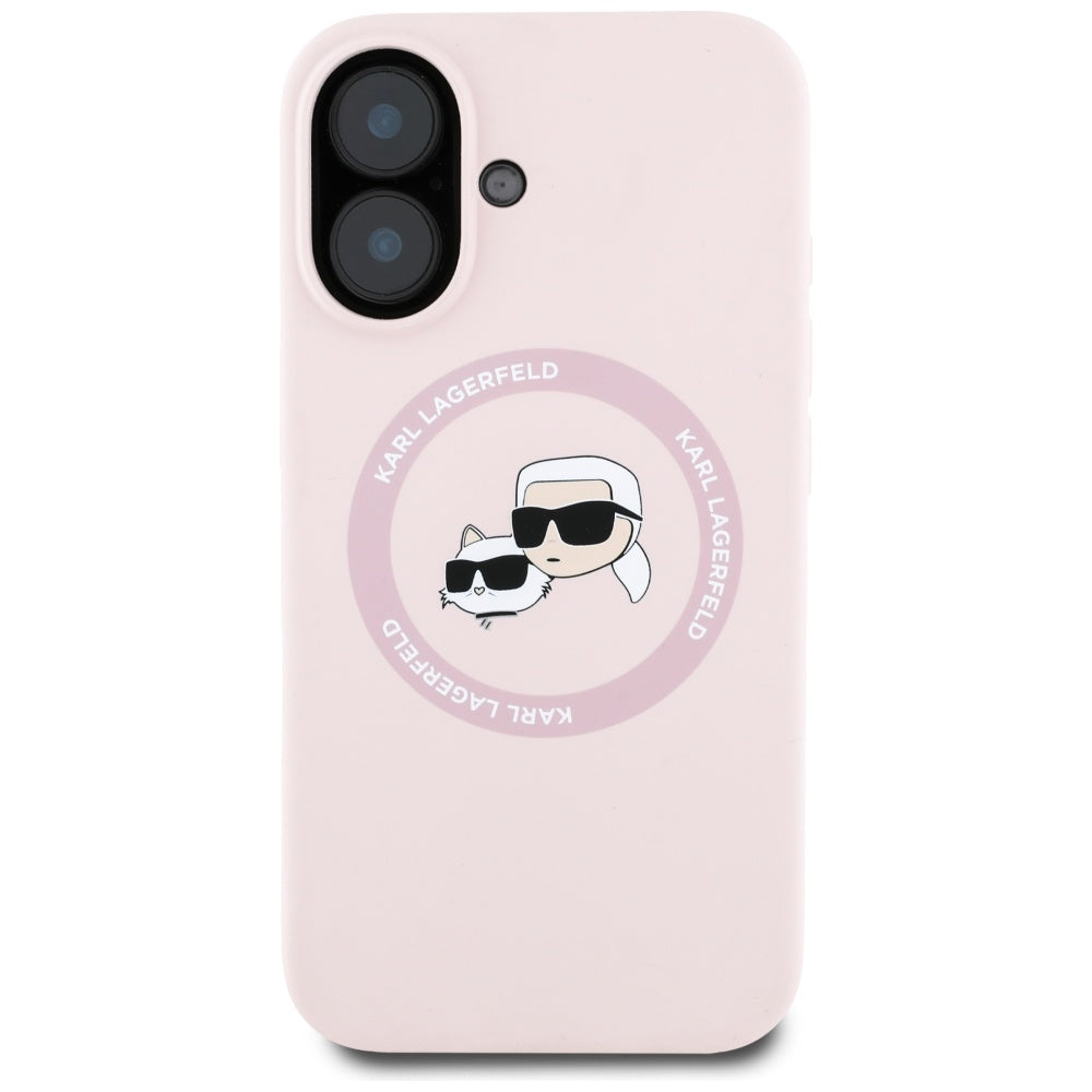 MagSafe-kotelo Apple iPhone 16:lle, Karl Lagerfeld, Silicone Karl & Choupette's Heads, Pinkki