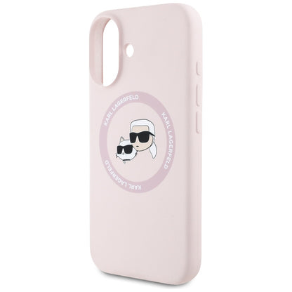 MagSafe-kotelo Apple iPhone 16:lle, Karl Lagerfeld, Silicone Karl & Choupette's Heads, Pinkki