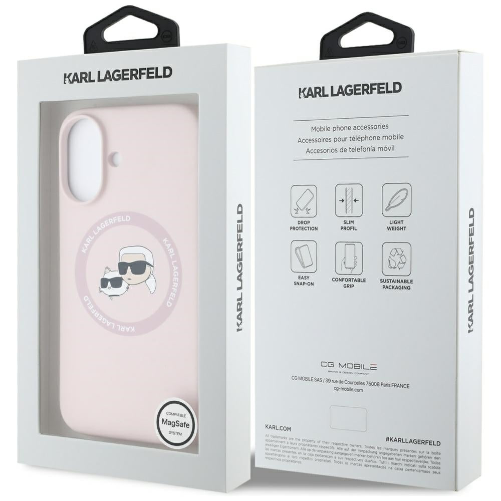 MagSafe-kotelo Apple iPhone 16:lle, Karl Lagerfeld, Silicone Karl & Choupette's Heads, Pinkki