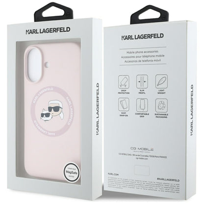 MagSafe-kotelo Apple iPhone 16:lle, Karl Lagerfeld, Silicone Karl & Choupette's Heads, Pinkki