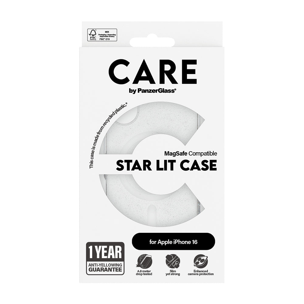 MagSafe-kotelo Apple iPhone 16:lle, PanzerGlass, Care Urban Combat Star Lit, Valkoinen Läpinäkyvä