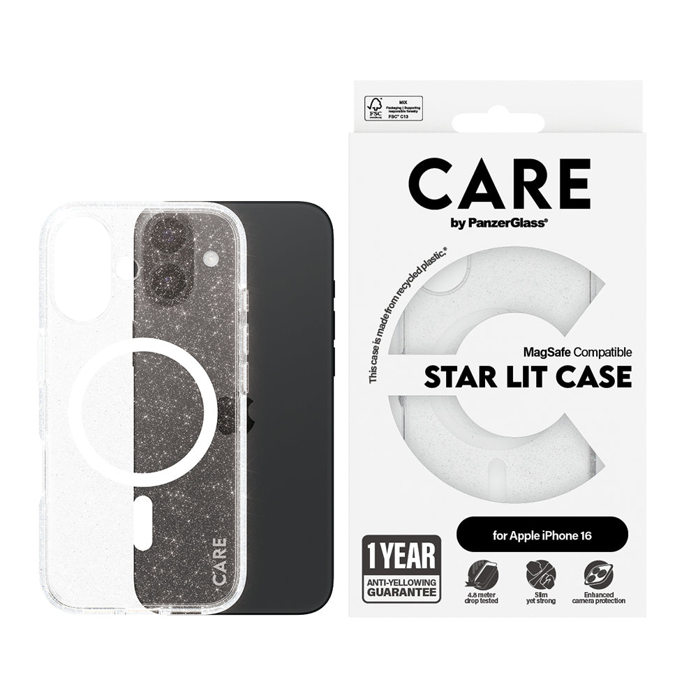MagSafe-kotelo Apple iPhone 16:lle, PanzerGlass, Care Urban Combat Star Lit, Valkoinen Läpinäkyvä
