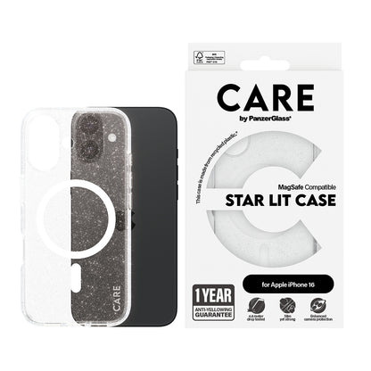 MagSafe-kotelo Apple iPhone 16:lle, PanzerGlass, Care Urban Combat Star Lit, Valkoinen Läpinäkyvä