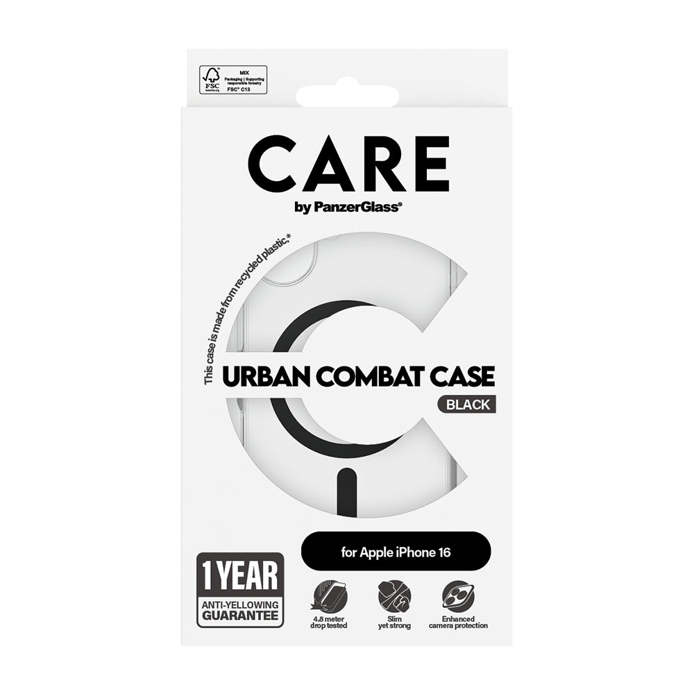 MagSafe-kotelo Apple iPhone 16:lle, PanzerGlass, Care Urban Combat, Musta Läpinäkyvä
