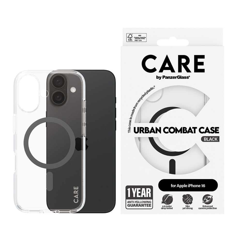 MagSafe-kotelo Apple iPhone 16:lle, PanzerGlass, Care Urban Combat, Musta Läpinäkyvä