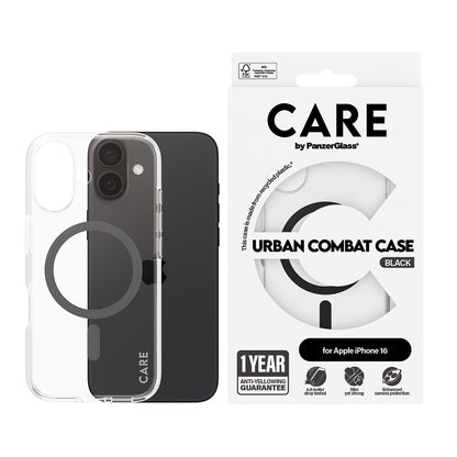 MagSafe-kotelo Apple iPhone 16:lle, PanzerGlass, Care Urban Combat, Musta Läpinäkyvä