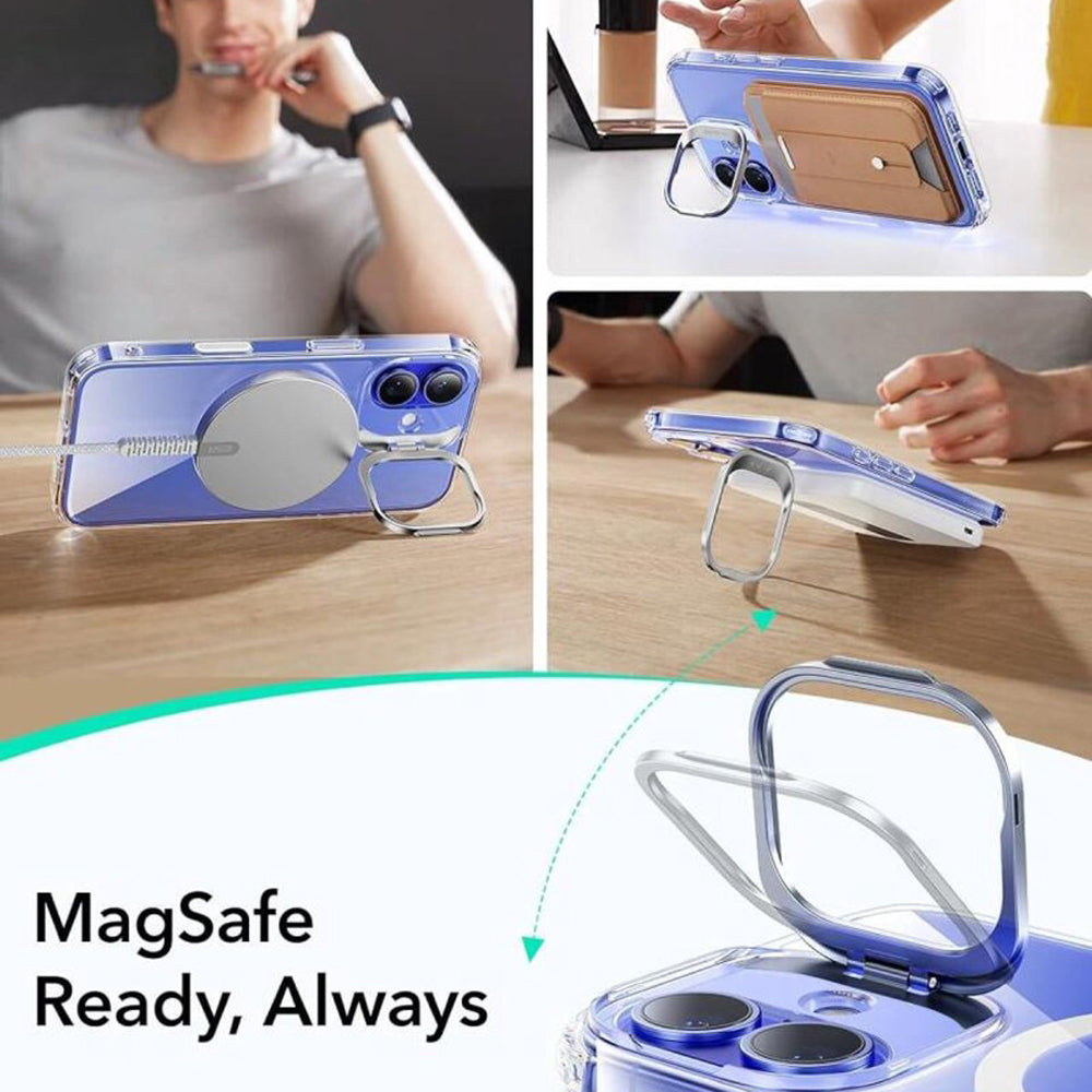 MagSafe-kotelo Apple iPhone 16 Plus -puhelimelle, ESR, Classic Hybrid Kickstand Slide, Läpinäkyvä