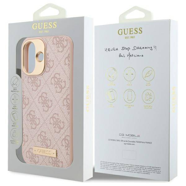 MagSafe-kotelo Apple iPhone 16 Plus -puhelimelle, Guess, 4G Logo Plate, Pinkki