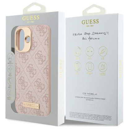MagSafe-kotelo Apple iPhone 16 Plus -puhelimelle, Guess, 4G Logo Plate, Pinkki