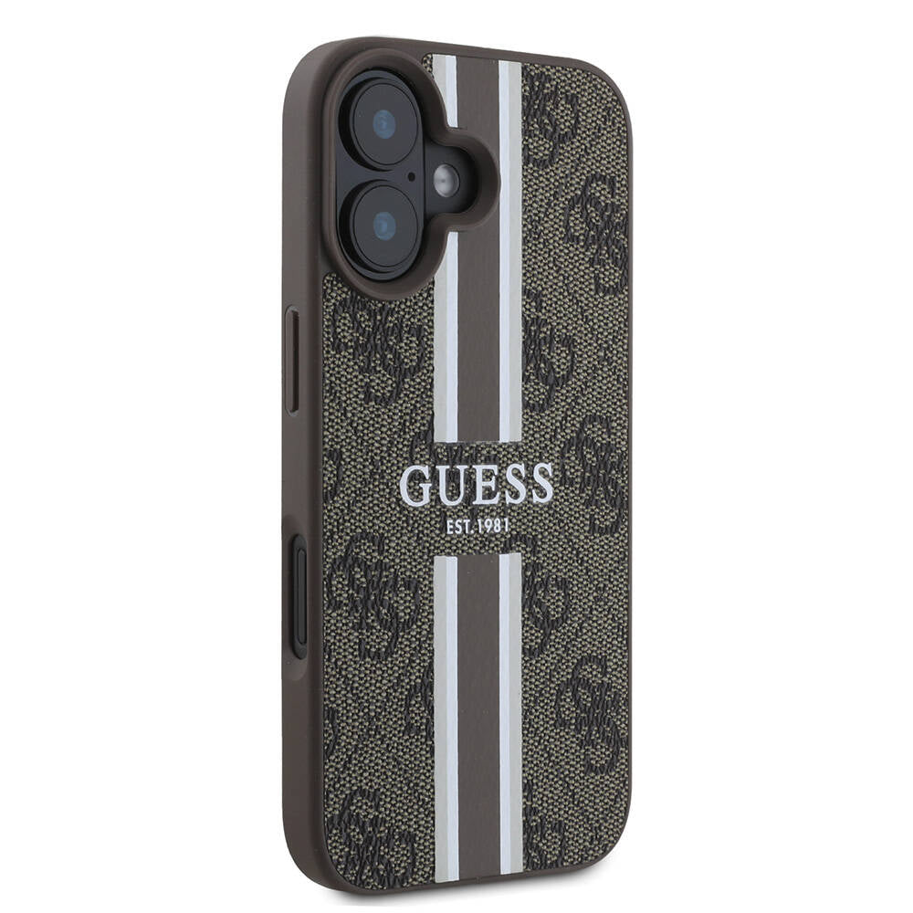 MagSafe-kotelo Apple iPhone 16 Plus -puhelimelle, Guess, 4G Printed Stripes, Ruskea