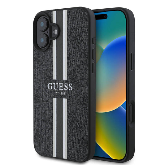 MagSafe-kotelo Apple iPhone 16 Plus -puhelimelle, Guess, 4G Printed Stripes, Musta