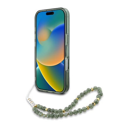 MagSafe-kotelo Apple iPhone 16 Plus -puhelimelle, Guess, IML Flowers Allover Electroplated with Pearl Strap, Vihreä